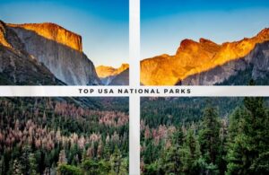 Yosemite National park with a text "Top USA National Parks"