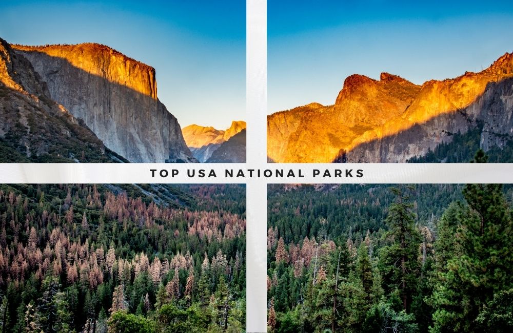 Yosemite National park with a text "Top USA National Parks"